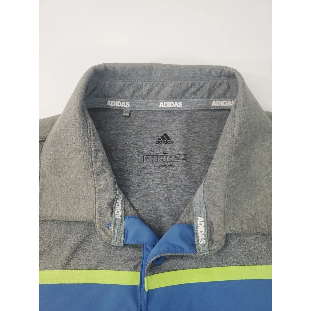 adidas Men's Short‎ Sleeve Polo Golf Performance Shirt, Blue/Grey, Large